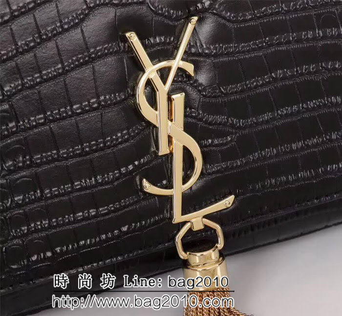 YSL聖羅蘭 經典金扣 鱷魚紋牛皮 時尚流蘇包 26700 YAS1125